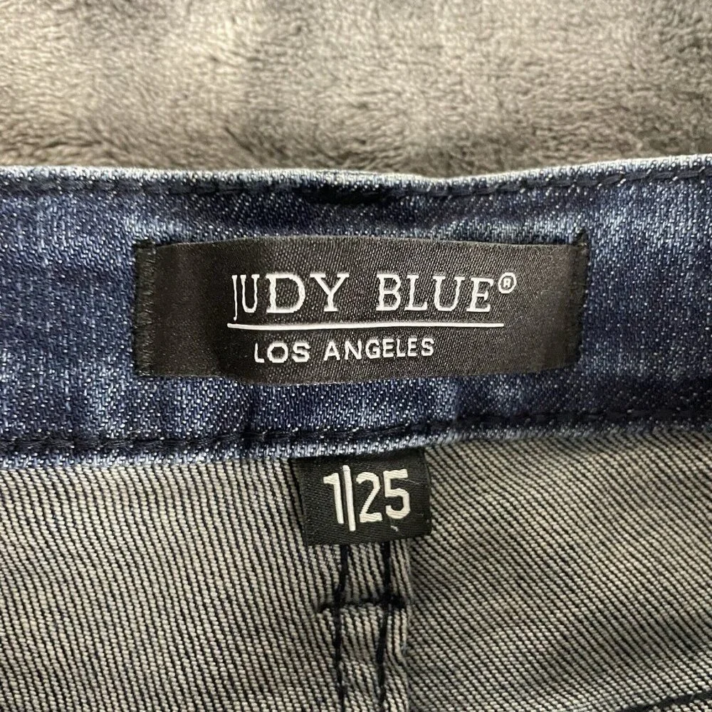 Judy Blue Jeans Womans 1/25 Star Embroidery High-Rise Skinny Raw Hem Whiskers - Picture 5 of 12